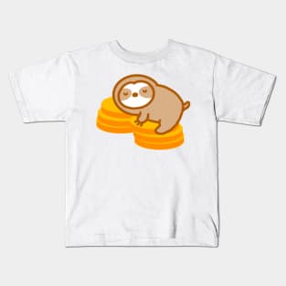 Cute Gold Coin Sloth Kids T-Shirt